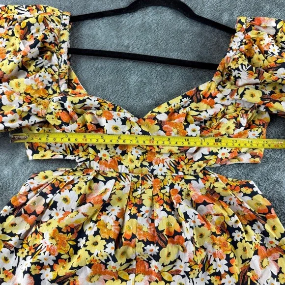 Free People Floral Print Puff‎ Sleeve Cutout Wide Leg Jumpuit Size Small - Picture 6 of 14